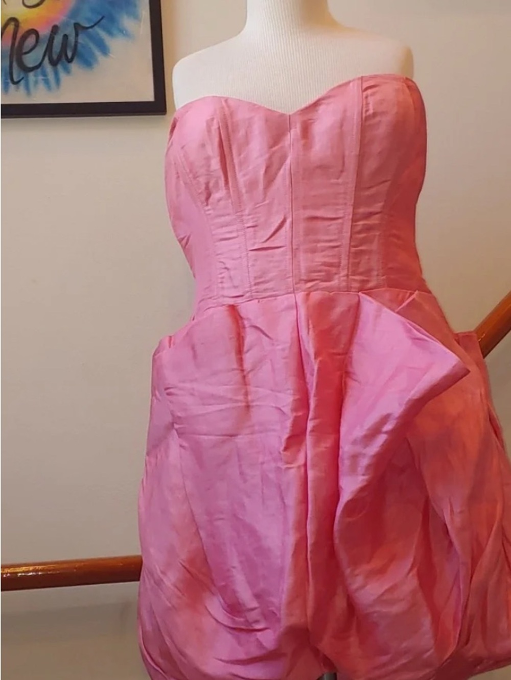 bebe Pink Strapless Bubble Hem Cocktail Dress
